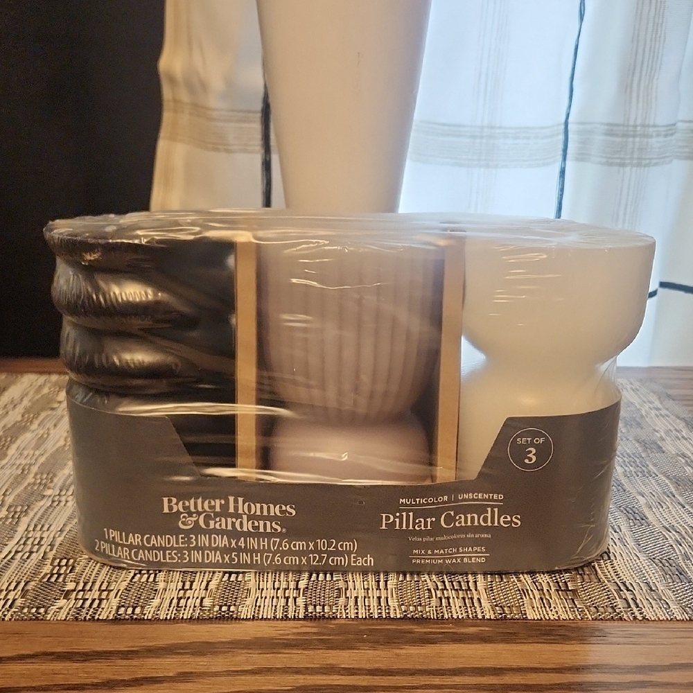 Better Homes And Gardens Black, Grey and White Pillar Candles (3 piece set)